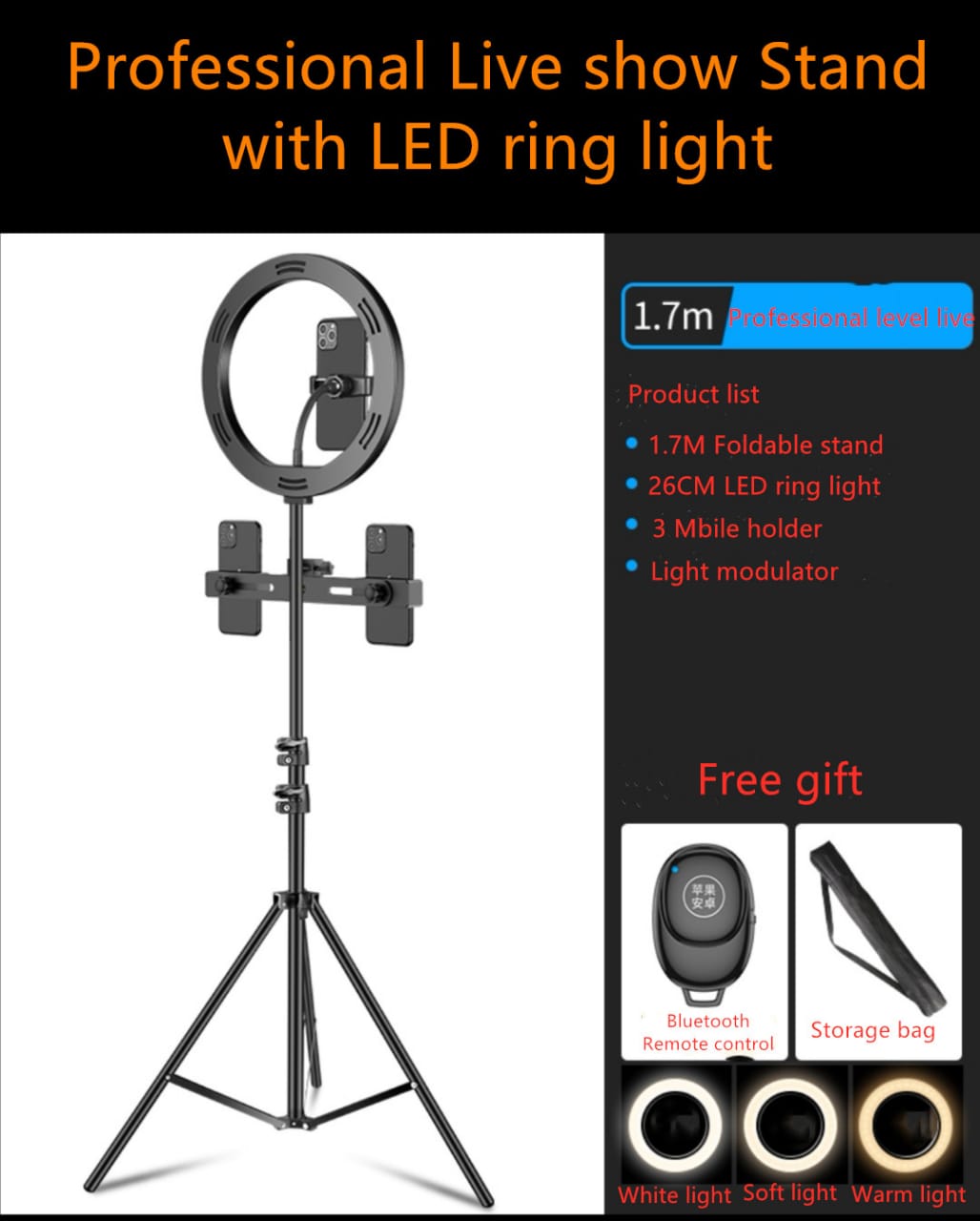 Professional Live Show Stand With LED Ring Light